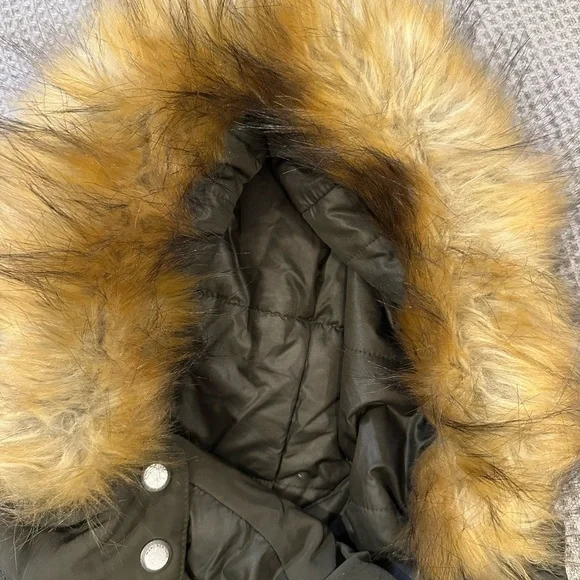 Andrew Marc New York Full Zip Faux Fur Down Feather Hooded Olive Puffer Coat - Picture 7 of 9